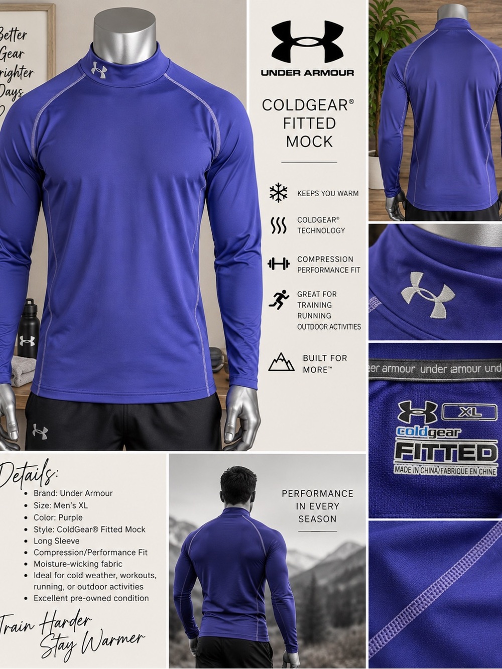 Under Armour Purple ColdGear Fitted Mock Long-Sleeve Shirt